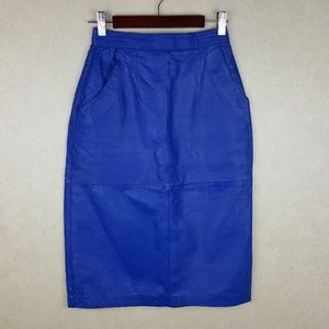 Vintage Cobalt Blue Leather Pencil Skirt